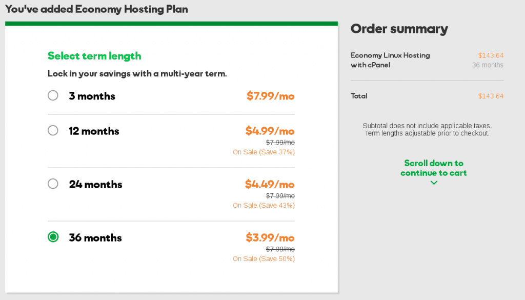 GoDaddy Linux Web Hosting Economy Plan Price