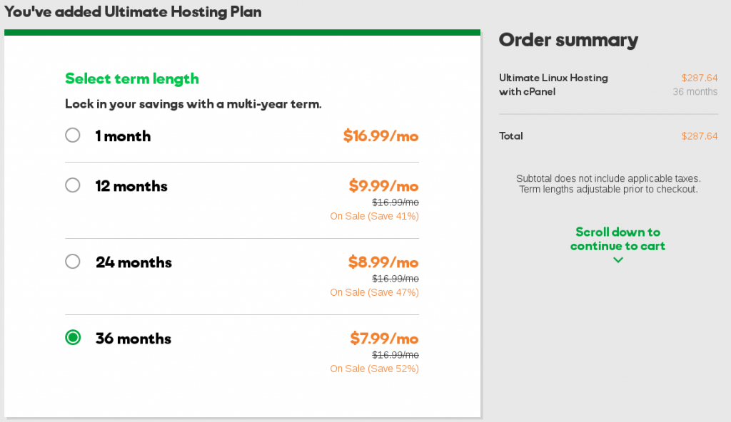 GoDaddy Linux Web Hosting Ultimate Plan Price