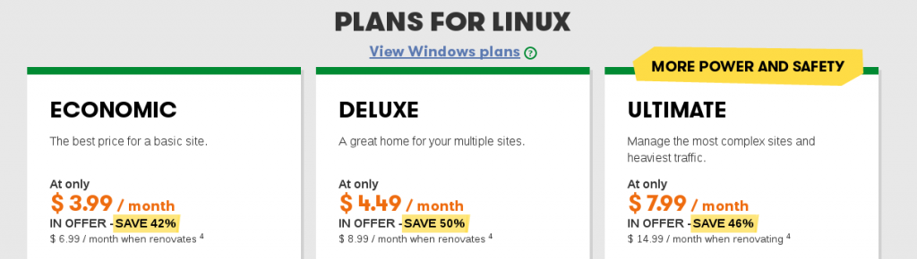 GoDaddy shared linux web hosting plans US
